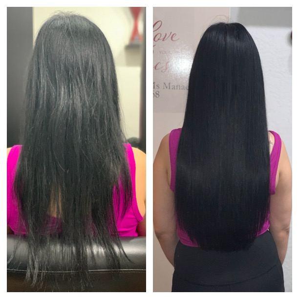 Before and after hair extensions by Ms Manae, set 3