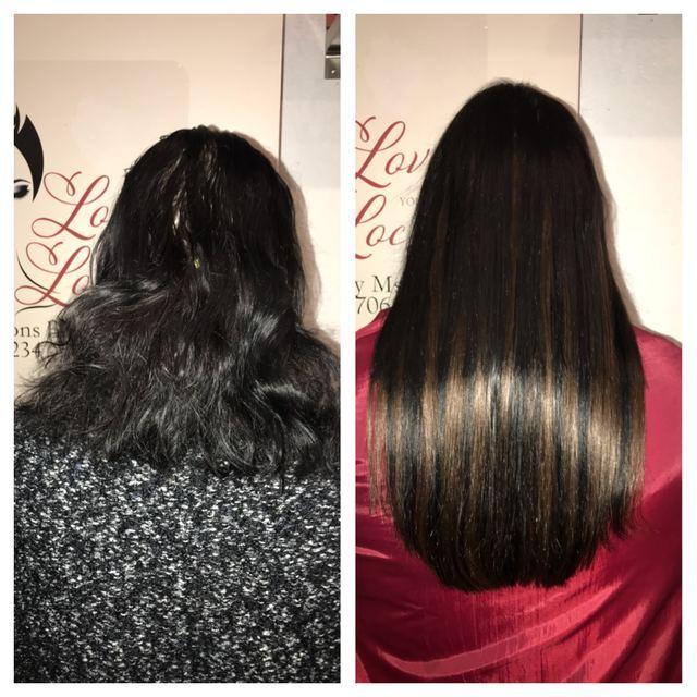 Before and after hair extensions by Ms Manae, set 11