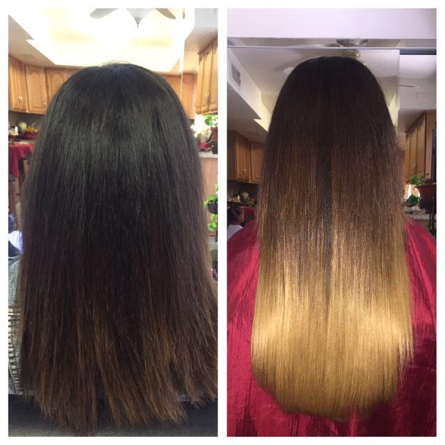 Before and after hair extensions by Ms Manae, set 50